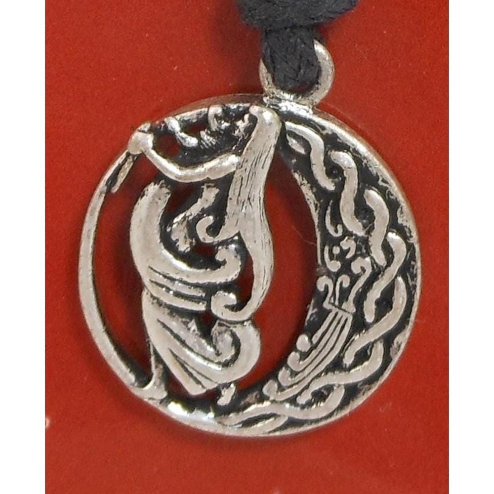Celtic Vision Sacred Symbols Flute Player Pendant Adjustable Black Cord Necklace